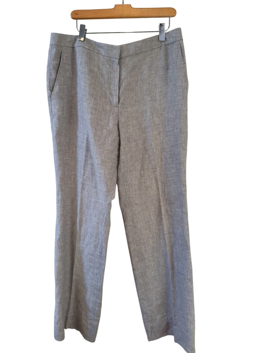 Brooks Brothers Catherine Fit Wide Leg Linen Pants Gray Houndstooth 14